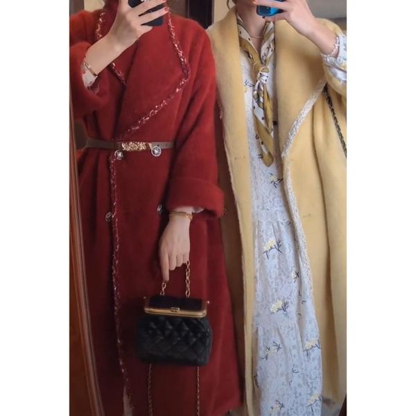 

women's wool & blends eees sunset boulevard hepburn wind high-end red cloth coat in the small long woolen is natural, Black