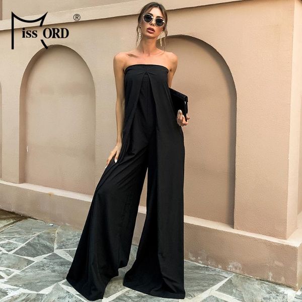 

missord 2020 women summer slash neck off shoulder backless women jumpsuits elegant solid color rompers overalls ft18843, Black;white