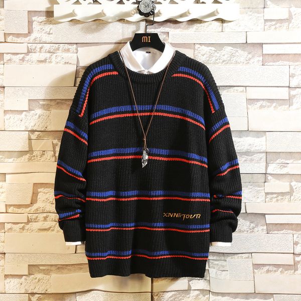 

2021 new men's blouses spring autumn striped clothes pull oversize -4xl 5xl korea's pullovers style xb2b, White;black