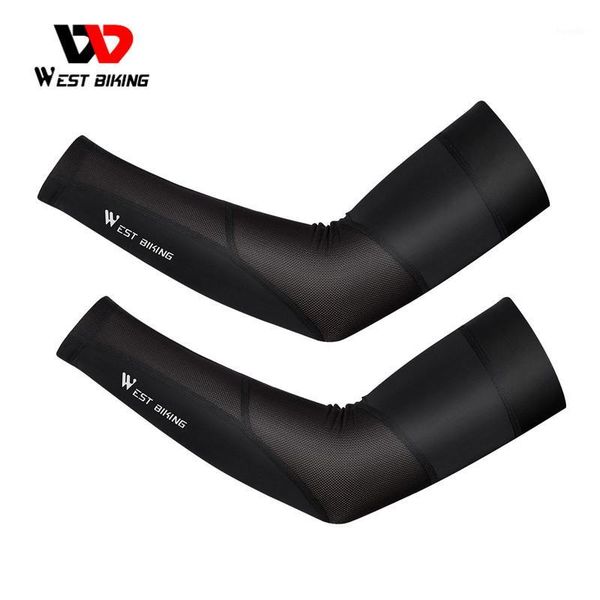 

west biking cycling arm sleeve ice fabric breathable uv protection fitness basketball elbow pad summer sport running arm warmers1, Black;gray