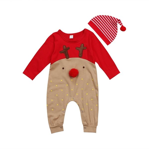 

christmas elk baby costume new year newborns jumpsuits cotton casual baby girls clothes fall winter infant boys romper + hat y200320, Blue