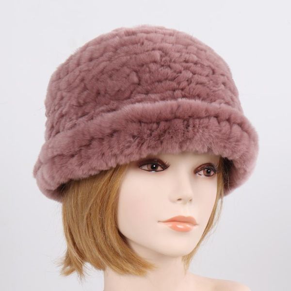 Nuovo arrivo inverno ragazze cappello di pelliccia di Rex naturale donne maglia cappelli di pelliccia di Rex signora caldi berretti reali vendita al dettaglio all'ingrosso