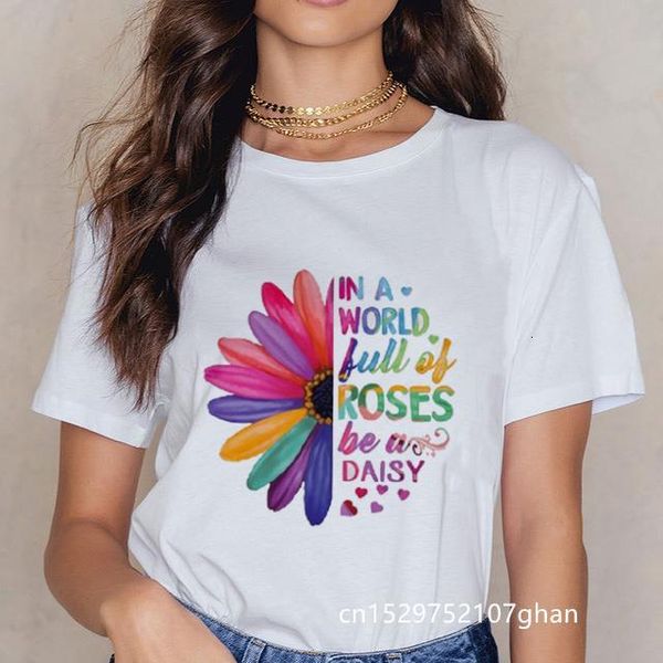 

2020 new daisies print women t-shirt women shirts o neck short sleeve fashion tees summer t shirt women's tshirt drop shipping, White