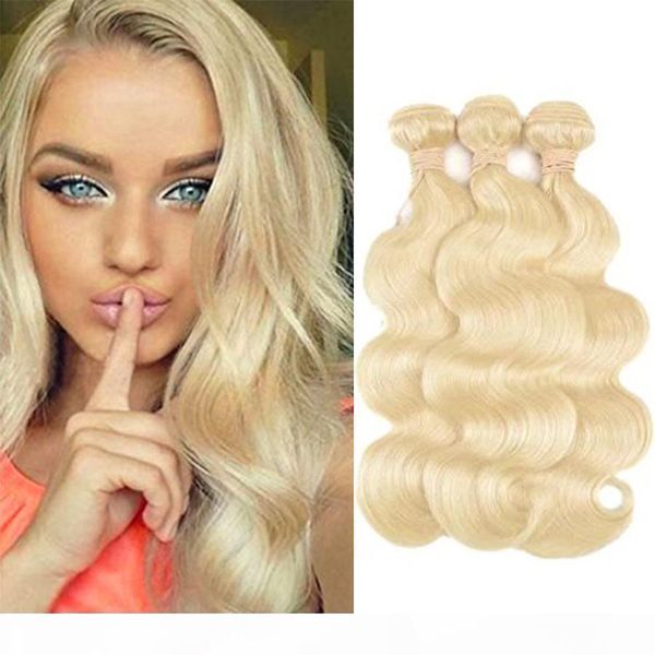 

brazilian body wave hair grade 8a color #613 bleach blonde human hair weave bundles brazilian hair extensions 3 pcs 10-30 inch double wefts, Black;brown