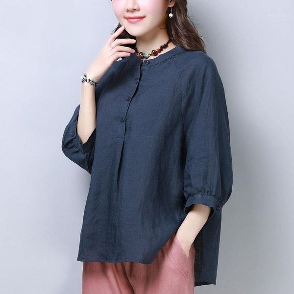 

plus size women spring autumn style cotton blouses shirts lady casual half sleeve loose cotton blusas df30621, White