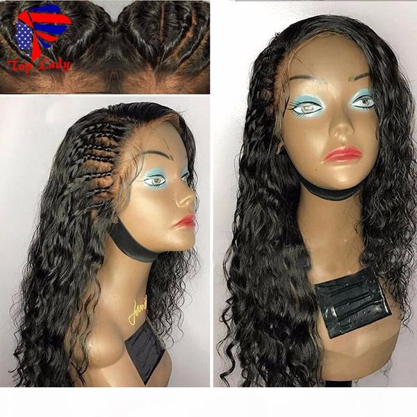 

side part long curly brazilian wig glueless heat resistant synthetic lace front wig with baby hair for african american wigs, Black