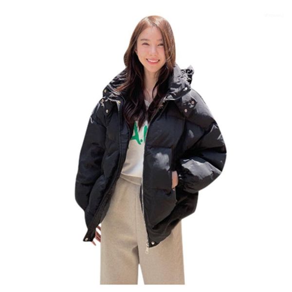 

tide winter new down cotton padded women loose thick bread service student short female small cotton coat female chaqueta mujer1, Black