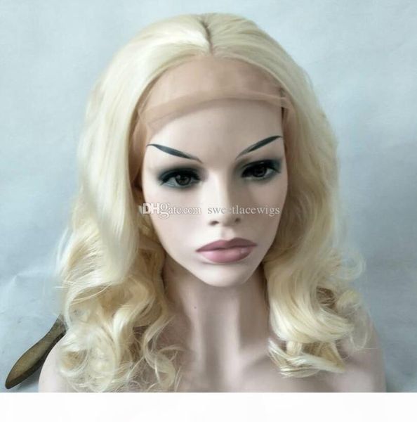 

cap+part natural wave short blonde bob synthetic lace front wig for women with baby hair, Black