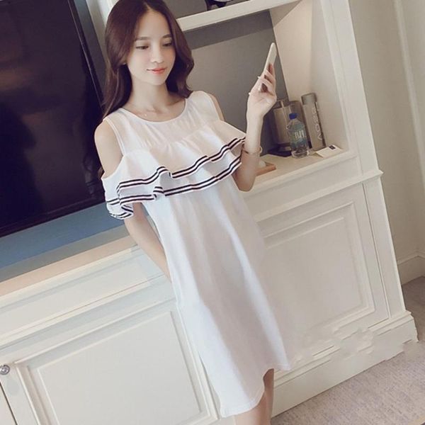 

casual ruffle cold shoulder summer dress casual women robe party dresses femme short sleeve beach wear dress vestido femme, Black;gray