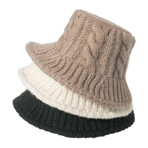 Neue Mode Schwarz Weiß Solide Winter Geflecht Gestrickte Eimer Hüte Winter Warme Mützen Für Frauen Damen gorros Angeln Caps