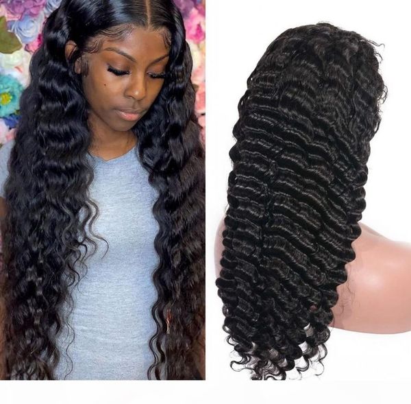 

pre plucked full lace wigs natural hairline with baby hair mongolian virgin hair deep wave lace front wigs human hair, Black;brown
