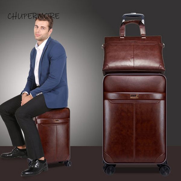 

chupermore retro pu leather rolling luggage sets spinner men business suitcase wheels 16 inch cabin password trolley lj201118
