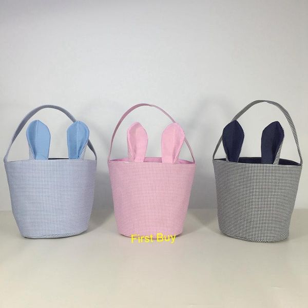 

15pcs/lot Hot sale popular small plaid easter ears basket 3 styles easter egg bags candy bags