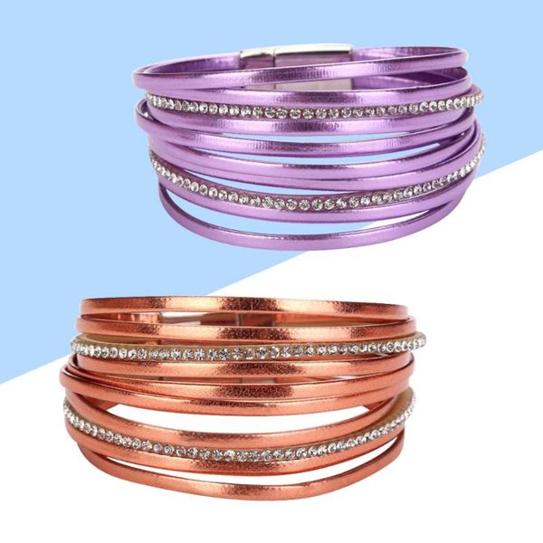 

2pcs fashion bracelet multi-layer crystal hand jewelry magnetic buckle bracelet (green + blue, Golden;silver