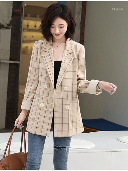 

women's suits & blazers ladies single piece jacket 2021 autumn casual fashion temperament loose double-breasted women's small suit, White;black