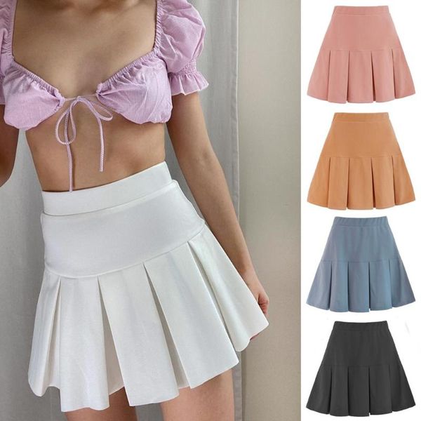 

skirts 2021 summer women mini skirt high waist pleated solid color cute sweet girls dance female, Black