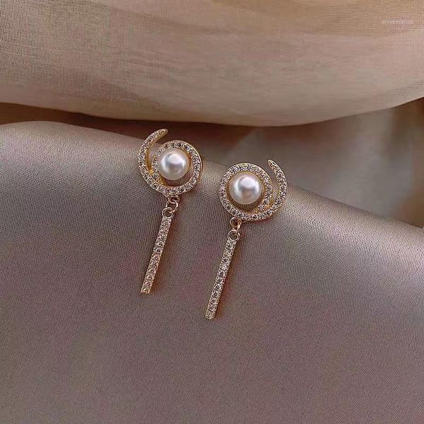 

pearl earrings 2020 new wave korean temperament simple cold wind micro-set zircon earring1, Silver
