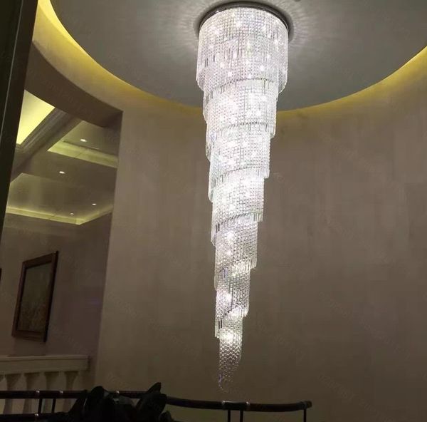 lampada di cristallo moderna con lampadario a spirale lunga Dia60 * H300cm apparecchi di illuminazione per scale lustre