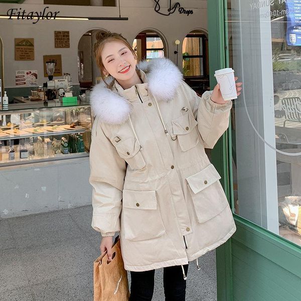 

fitaylor new winter women long parka artificial fur collar hooded loose cotton coat safari style purple thick warm snow outwear1, Black