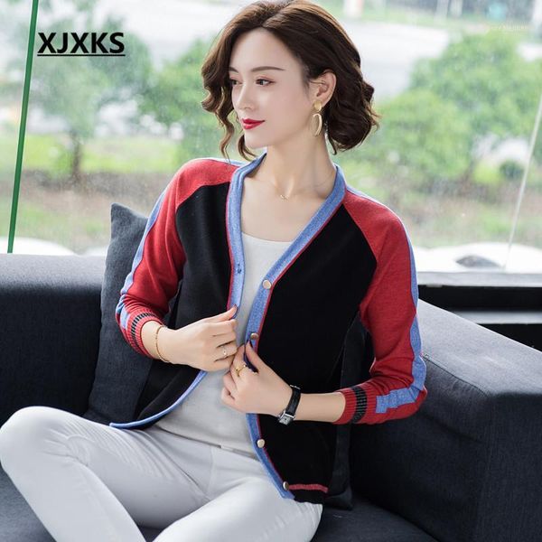 

xjxks fashion v-neck women single-breasted cardigan spring 2020 new high-quality cashmere knitted sweater women cardigan1, White