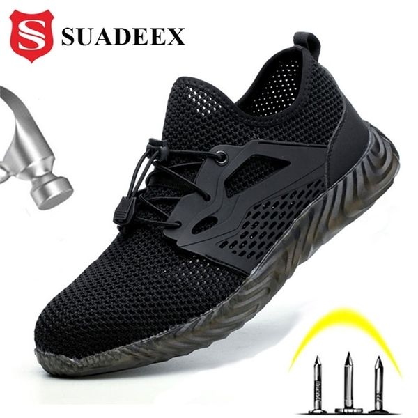 

suadeex safety breathable mens work shoes anti-smashing industrial steel toe cap sneakers puncture-proof plug size 36-48 y200915, Black;brown
