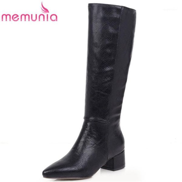 

memunia 2020 fashion knee high boots women pointed toe european style autumn winter long boots simple fashion shoes woman1, Black