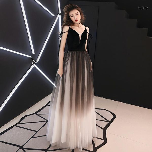 

elegant velour long evening dresses spaghetti strap prom gowns special occasion formal party dress vestido de festa 20191, White;black