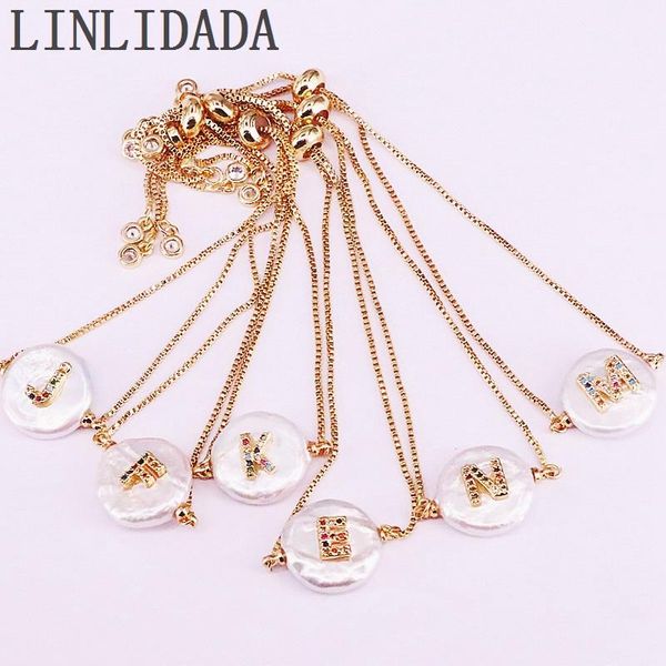 

10pcs rainbow cz micro pave letter charm coin freshwater pearl charm connector bracelets, Black