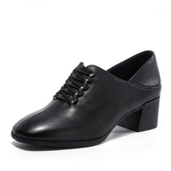 

famous 2020 new full genuine leather shoes woman spring casual shoes fashion elegant non-slip wear high heel1, Black