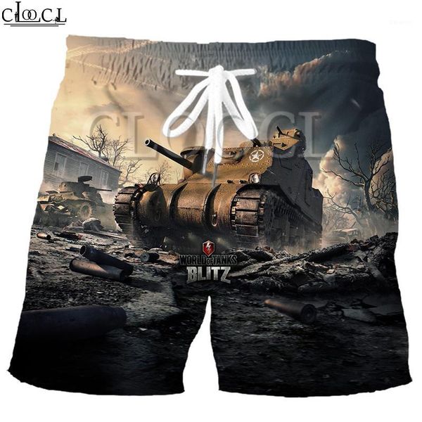 

cloocl games world of tanks men shorts 3d print elastic fashion wild harajuku summer beach casual streetwear1, White;black