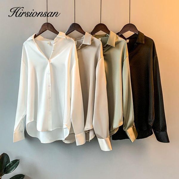 

women's blouses & shirts hirsionsan elegant turn-down collar blouse women 2021 spring korean vintage female bf loose harajuku femina to, White