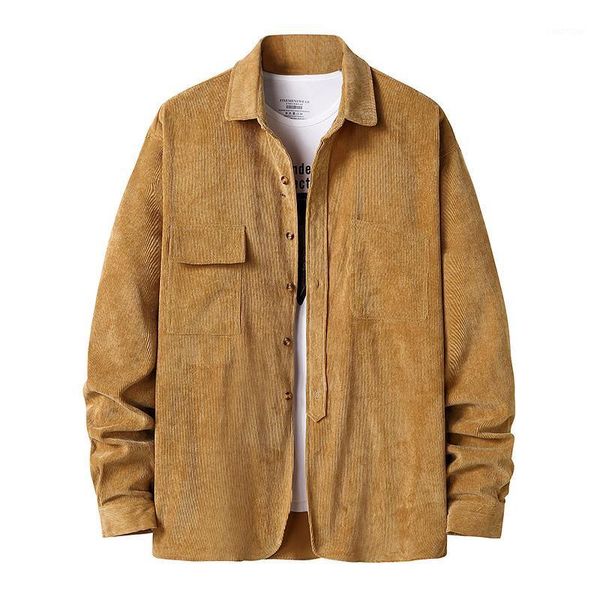 

men corduroy casual shirts long sleeve turn down collar button down shirt autumn winter solid color plain pockets for men1, White;black