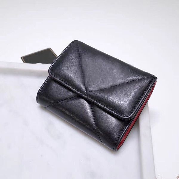 

designer woman's wallet with zipper hasp short wallet genuine real leather bags with card slot fashionable wallet diamond lattice, Red;black