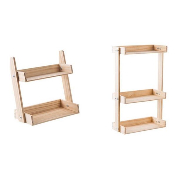 

hooks & rails wood spice rack kitchen multi-function counterseasoning box storage multi-layer condiment holder
