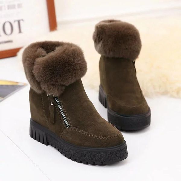 

platform women boots ankle snow boots increased internal wedges winter autumn 2020 fashion turned-over faux suede high quality, Black