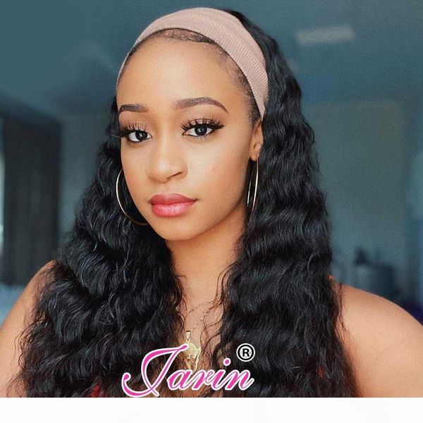

headband human hair wig deep wave wigs 100% remy hair deep curl wig machine made for black women jarin bulk sale, Black;brown