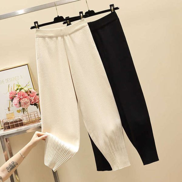 

new winter 2020 autumn large / size women's fashionable versatile slim knitted leggings grandma's pants and boots, Black;gray