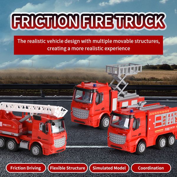 

friction fire truck toy car set for children 3 pcs vehicle toy engineering car