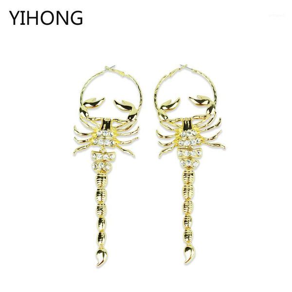 

hoop & huggie european and american jewelry gold silver plated scorpion alloy pendant with crystal earrings personality women1, Golden;silver