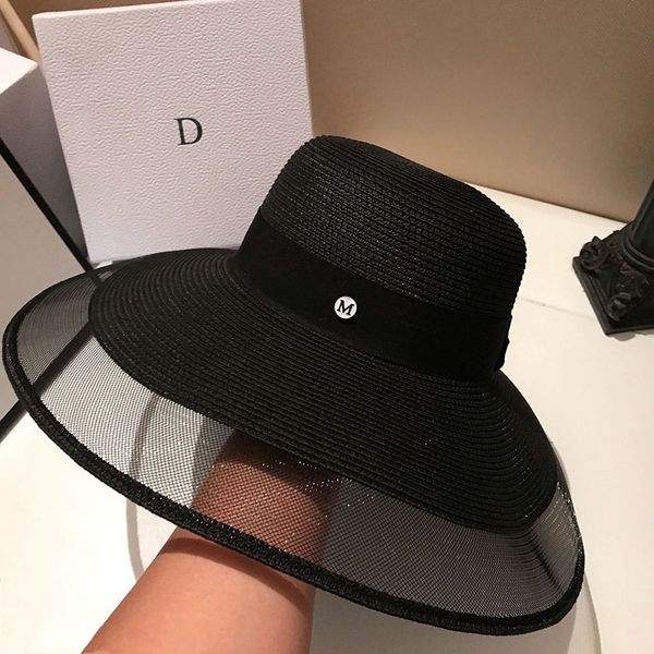 

fashion parent-child sun hat cute children sun hats bow hand made women straw cap beach big brim hat casual glris summer cap y200714, Blue;gray