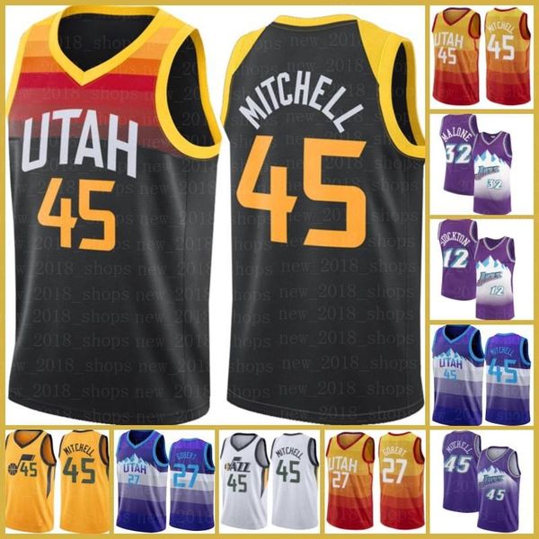 

utah jazz jersey donovan 45 mitchell rudy 27 gobert john 12 stockton karl 32 malone kyle 26 korver mike 10 conley men youth, Black;red
