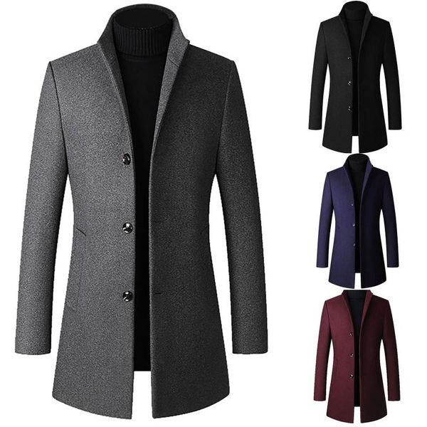 

men's jackets men mid-length slim-fit woolen coat with stand-collar solid color casual for jacket style#c, Black;brown