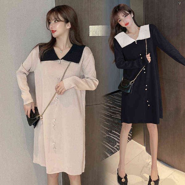 

woman casual dresses polo knitted dr's fashion square neck nail bead button backls long sleeve loose wool dresses, Black;gray