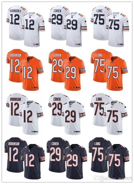 

mens womens youth chicago bears 29 tarik cohen 75 kyle long 12 allen robinso 100th season alternate custom football jerseys, Black;red