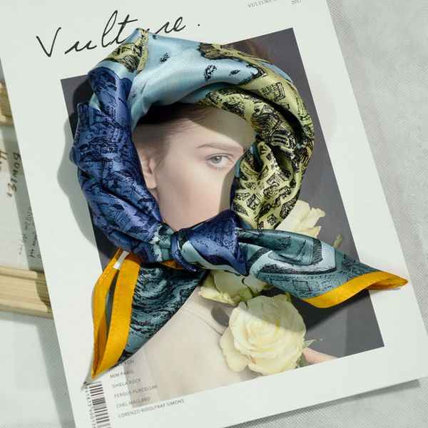 

vipsquare satin new spring plain crepe and 53 silk summer horse city temperament small scarves women mvp, Blue;gray