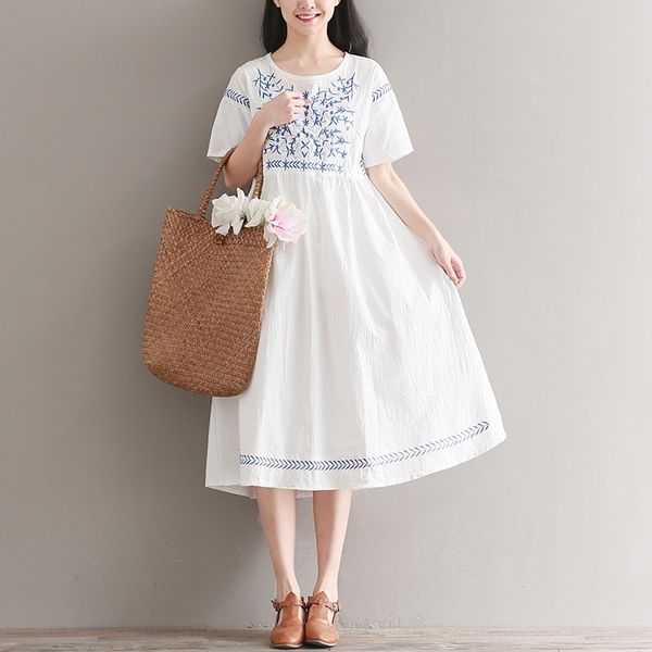 

z3me7 2020 new summer mori embroidery fresh long dress small loose cotton linen dress dressembroidered skirt pwmm8 woman, Black;gray