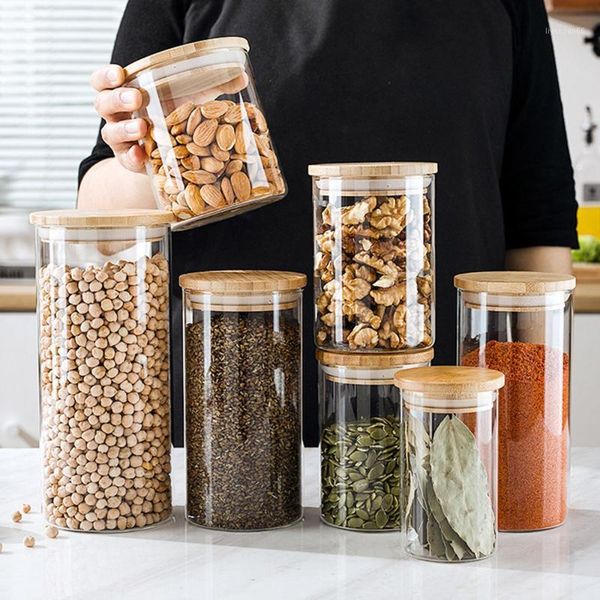 

transparent borosilicate glass storage bottle storage jar sealed with cover kitchen 260/450/750/1000/1200ml1