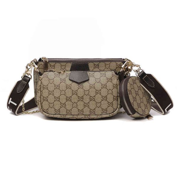 

2022 latest handbag factory store west france mother bag women's three piece set fashionable and versatile wide shoulder belt women&#03, Black;red