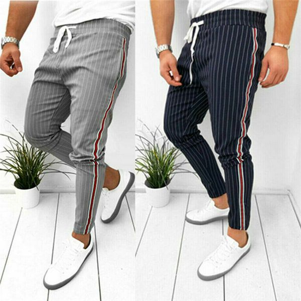 

men's twill jogger pants urban hip hop harem casual trousers side striped elastic band slim fit pants man fashion trousers, Black