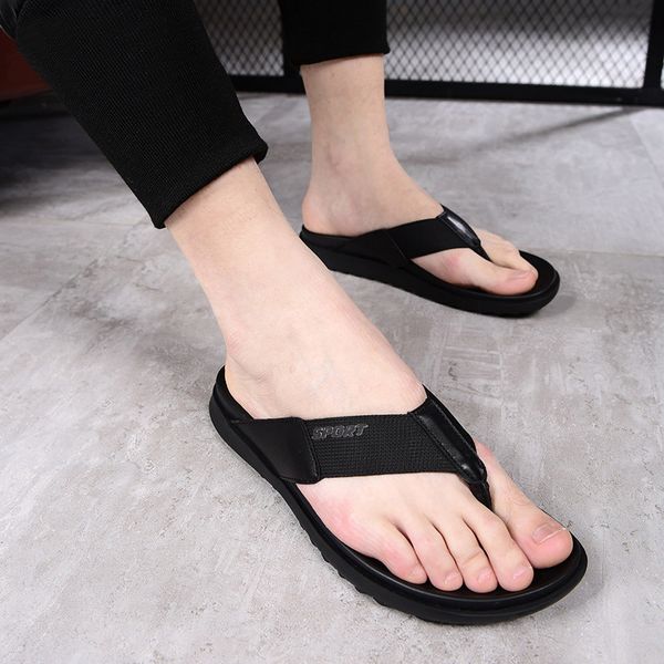 

summer slippers new rescued style roman sandals men's beach tie from hook to air shoes leather male youth e8k0, Black